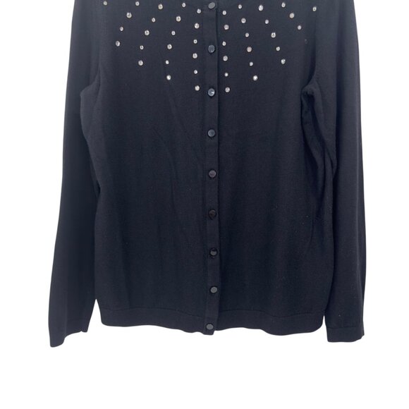 Talbots Women SZ Large Classic Button Up Black Cardigan Rhinestone Embellishment - Picture 8 of 13